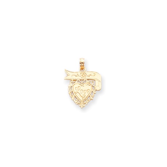 14k Polished Talking Love Heart with Banner Pendant