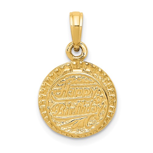 14K Yellow Gold 3-D Birthday Cake Opens Pendant with Enameled Candle Inside