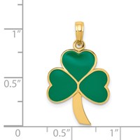 14K Yellow Gold Green Enameled Shamrock Pendant view 4