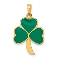14K Yellow Gold Green Enameled Shamrock Pendant view 1
