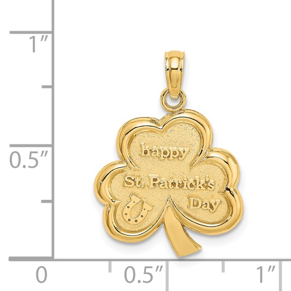 14k Polished Solid Satin Happy St. Patricks Day Clover Charm