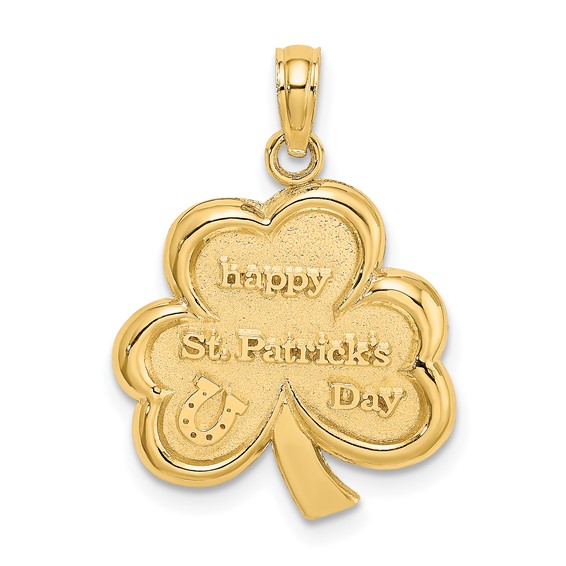14k Polished Solid Satin Happy St. Patricks Day Clover Charm