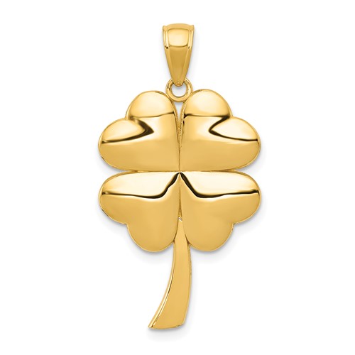 14K Yellow Gold Solid Polished 4-Leaf Clover Pendant