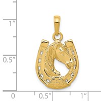 14K Yellow Gold Solid Polished Horse Head in Horseshoe Pendant view 4
