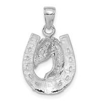 14K White Gold Solid Polished Horse Head in Horseshoe Pendant view 3