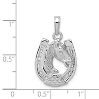 14K White Gold Solid Polished Horse Head in Horseshoe Pendant view 4