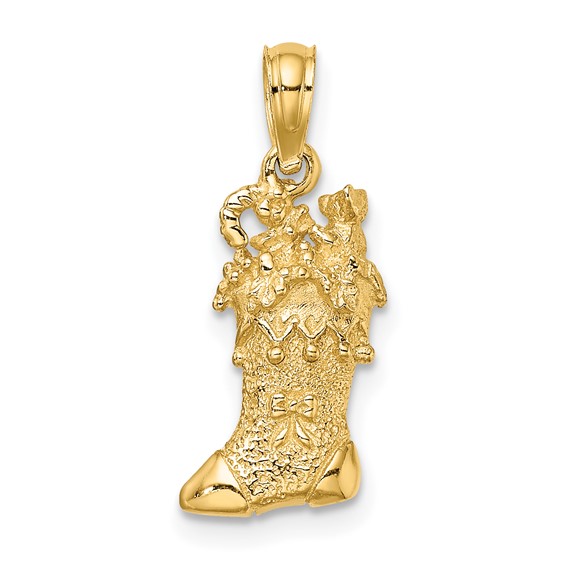 14k Solid Polished 3-D Christmas Stocking Charm