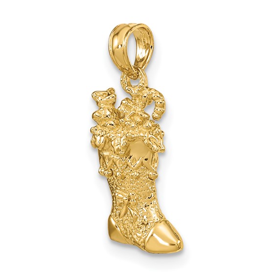 14k Solid Polished 3-D Christmas Stocking Charm