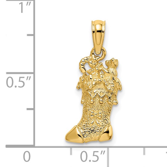 14k Solid Polished 3-D Christmas Stocking Charm