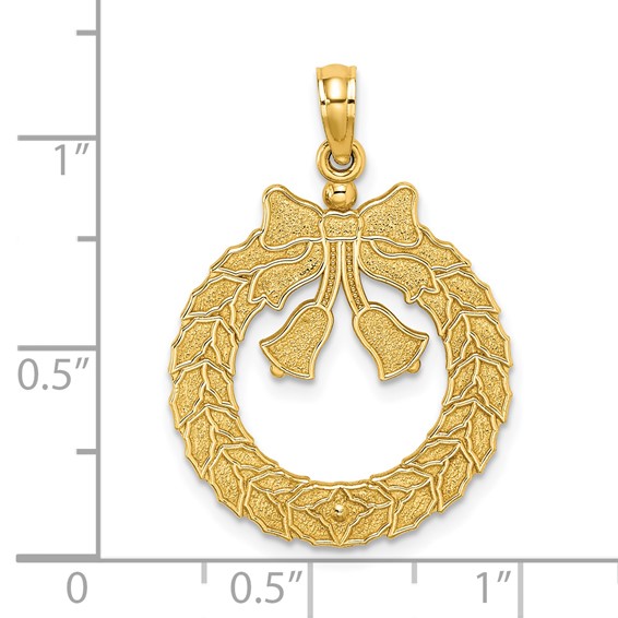 14k Satin/Polished Christmas Wreath Charm