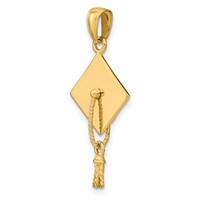 14K Yellow Gold Solid Polished 3-D Graduation Cap Pendant with Moveable Tassel view 4