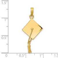 14K Yellow Gold Solid Polished 3-D Graduation Cap Pendant with Moveable Tassel view 5