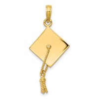 14K Yellow Gold Solid Polished 3-D Graduation Cap Pendant with Moveable Tassel view 1