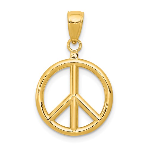 14K Yellow Gold 3-D Polished Peace Sign Charm