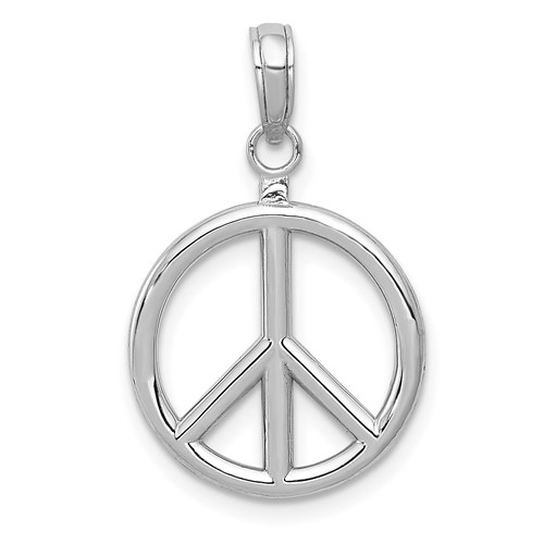 14K White Gold 3-D Polished Peace Sign Charm