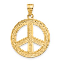 14K Yellow Gold Solid Polished Peace Sign Pendant view 3