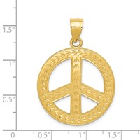 14K Yellow Gold Solid Polished Peace Sign Pendant view 4