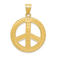 14K Yellow Gold Solid Polished Peace Sign Pendant view 1