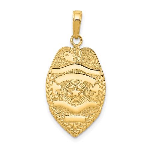 14K Yellow Gold Polished Police Badge Pendant with Engravable Area