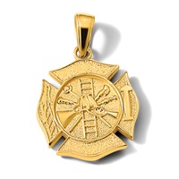 14K Yellow Gold Reversible Fire Department Shield Pendant view 5