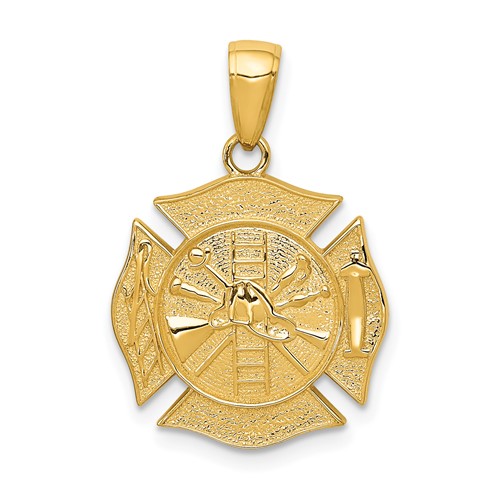 14K Yellow Gold Reversible Fire Department Shield Pendant