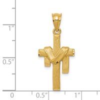 14K Yellow Gold Satin Draped Cross Pendant view 3