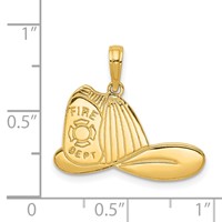 14K Yellow Gold Large Fire Dept Firefighter Helmet Pendant view 4
