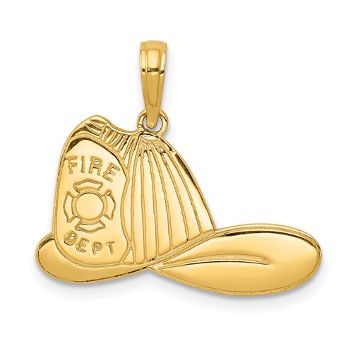 14K Yellow Gold Large Fire Dept Firefighter Helmet Pendant
