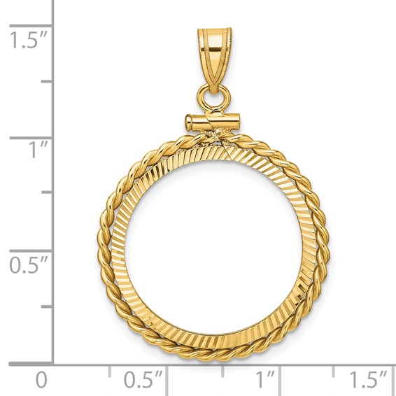 Wideband Distinguished Coin Jewelry 14k Polished Twisted Wire and Diamond-cut 21.6mm x 1.7mm Screw Top Coin Bezel Pendant