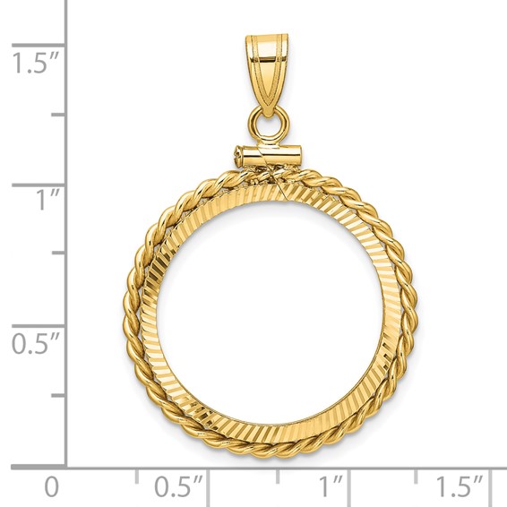 Wideband Distinguished Coin Jewelry 14k Polished Twisted Wire and Diamond-cut 22.0mm x 1.9mm Screw Top Coin Bezel Pendant