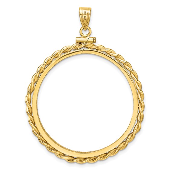 Wideband Distinguished Coin Jewelry 14k Polished Twisted Wire and Diamond-cut 32.7mm x 3.00mm Screw Top Coin Bezel Pendant