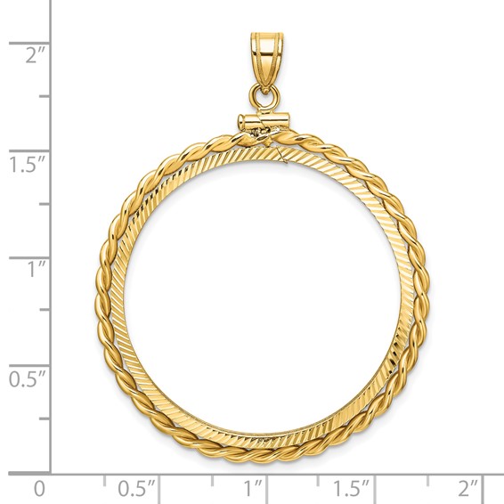Wideband Distinguished Coin Jewelry 14k Polished Twisted Wire and Diamond-cut 34.2mm x 2.85mm Screw Top Coin Bezel Pendant