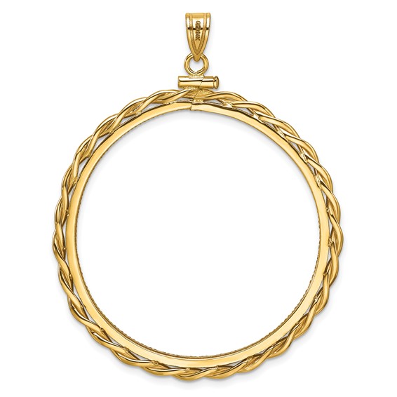 Wideband Distinguished Coin Jewelry 14k Polished Twisted Wire and Diamond-cut 39.5mm x 1.1mm Screw Top Coin Bezel Pendant