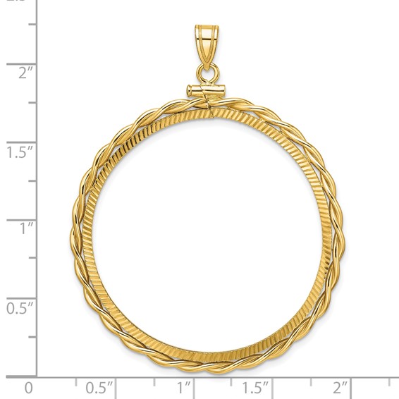 Wideband Distinguished Coin Jewelry 14k Polished Twisted Wire and Diamond-cut 39.5mm x 1.1mm Screw Top Coin Bezel Pendant