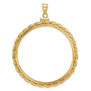 Wideband Distinguished Coin Jewelry 14k Polished Twisted Wire and Diamond-cut 39.5mm x 1.1mm Screw Top Coin Bezel Pendant