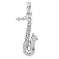 14K White Gold Solid Polished 3-D Saxophone Charm view 1