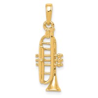 14K Yellow Gold Solid Polished 3-D Trumpet Pendant view 3