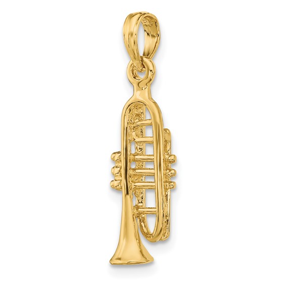 Gold Polished 3D Trumpet Pendant
