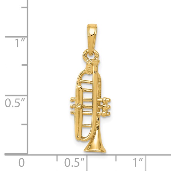 Gold Polished 3D Trumpet Pendant