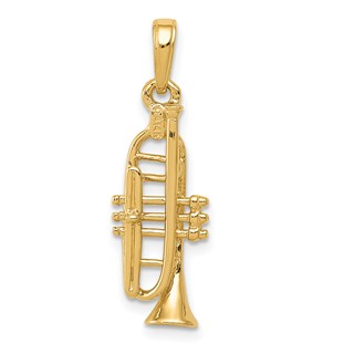 Gold Polished 3D Trumpet Pendant