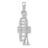 14K White Gold Solid Polished 3-D Trumpet Pendant view 3