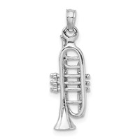 14K White Gold Solid Polished 3-D Trumpet Pendant view 1
