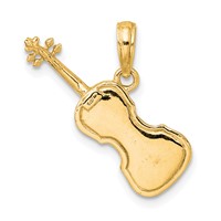 14K Yellow Gold Polished Solid 3-D Violin Pendant view 3