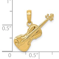 14K Yellow Gold Polished Solid 3-D Violin Pendant view 4