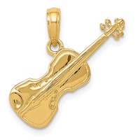 14K Yellow Gold Polished Solid 3-D Violin Pendant view 1
