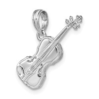 14K White Gold Polished Solid 3-D Violin Pendant view 4