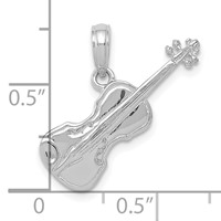 14K White Gold Polished Solid 3-D Violin Pendant view 5