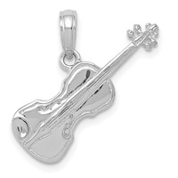 14K White Gold Polished Solid 3-D Violin Pendant view 1