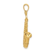 14K Yellow Gold Solid Polished 3-D Saxophone Pendant view 2