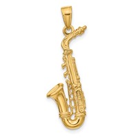 14K Yellow Gold Solid Polished 3-D Saxophone Pendant view 3